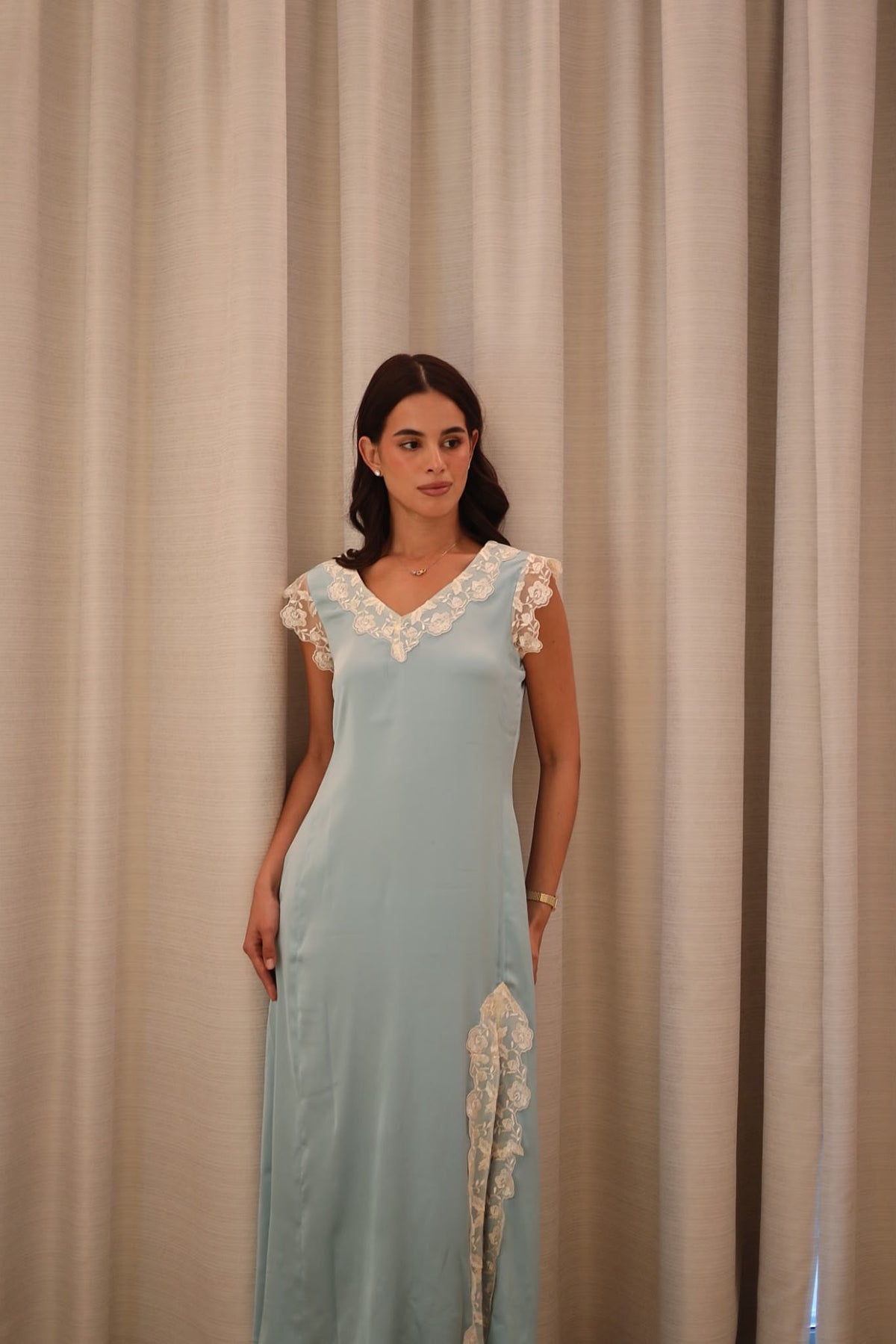 Blue Satin Maxi — B-grade | Size M